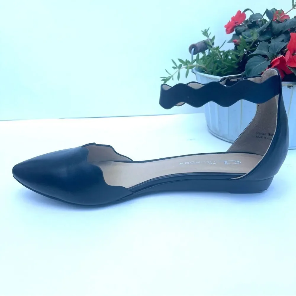 CL by Laundry Studio Pointed Toe Sliver Wedge Black Minimalist D’orsay Pump SZ 9